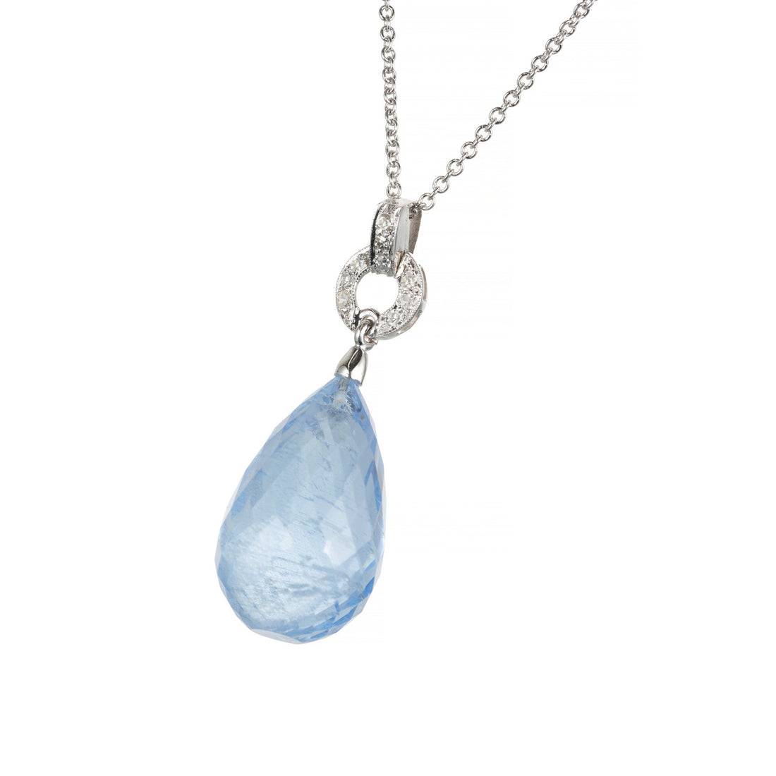 20.00 Carat Aqua Briolette Diamond Platinum Art Deco Pendant Necklace – image 2