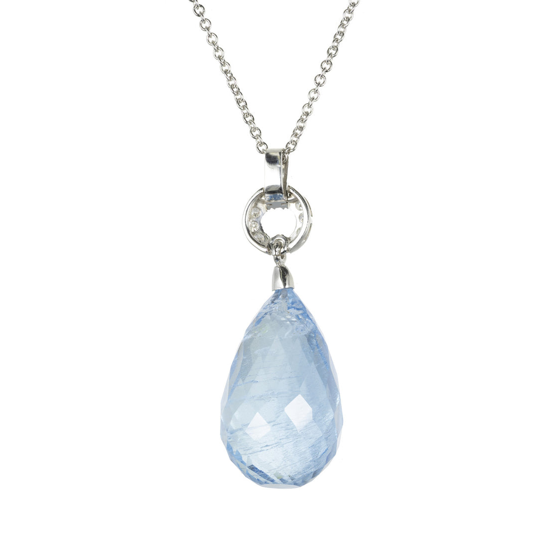 20.00 Carat Aqua Briolette Diamond Platinum Art Deco Pendant Necklace – image 4