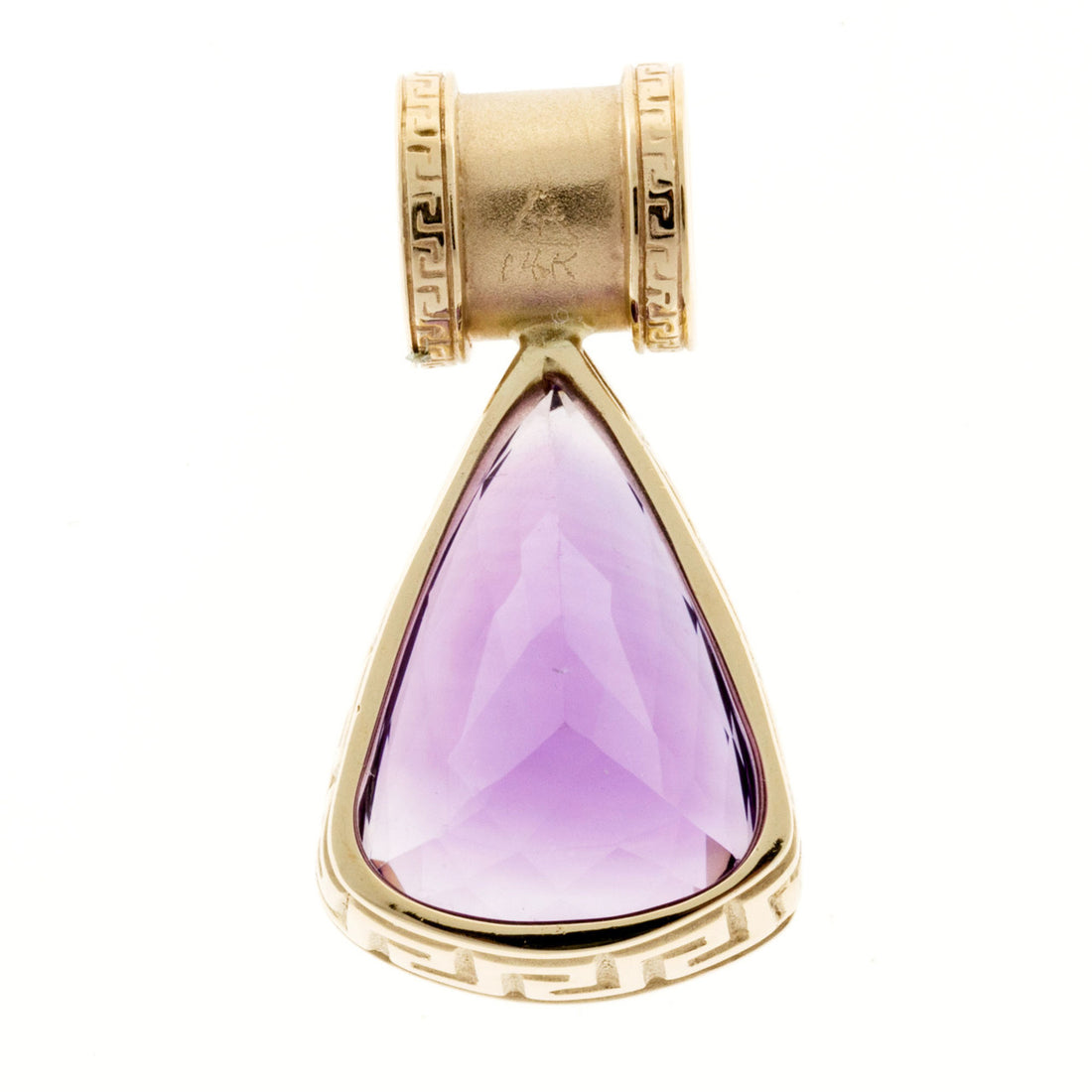Vintage 15.50ct Amethyst .15ct Diamond 14k Yellow Gold Greek Key Pendant – image 8