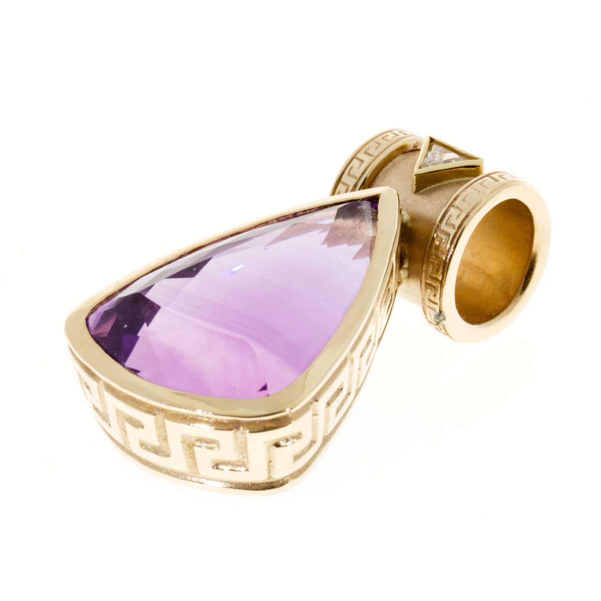 Vintage 15.50ct Amethyst .15ct Diamond 14k Yellow Gold Greek Key Pendant – image 10