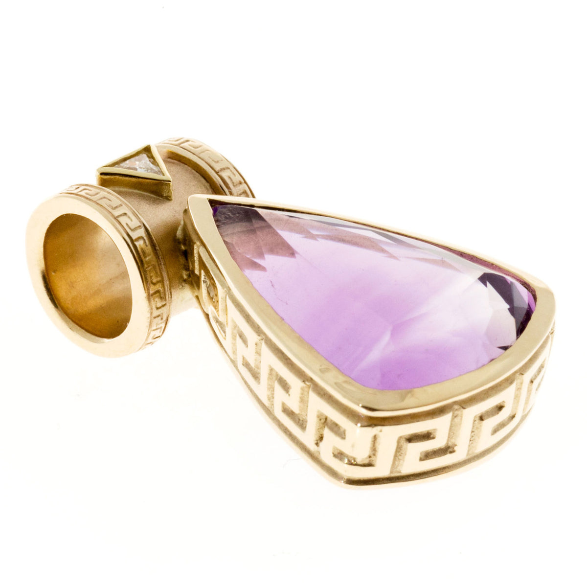 Vintage 15.50ct Amethyst .15ct Diamond 14k Yellow Gold Greek Key Pendant – image 9