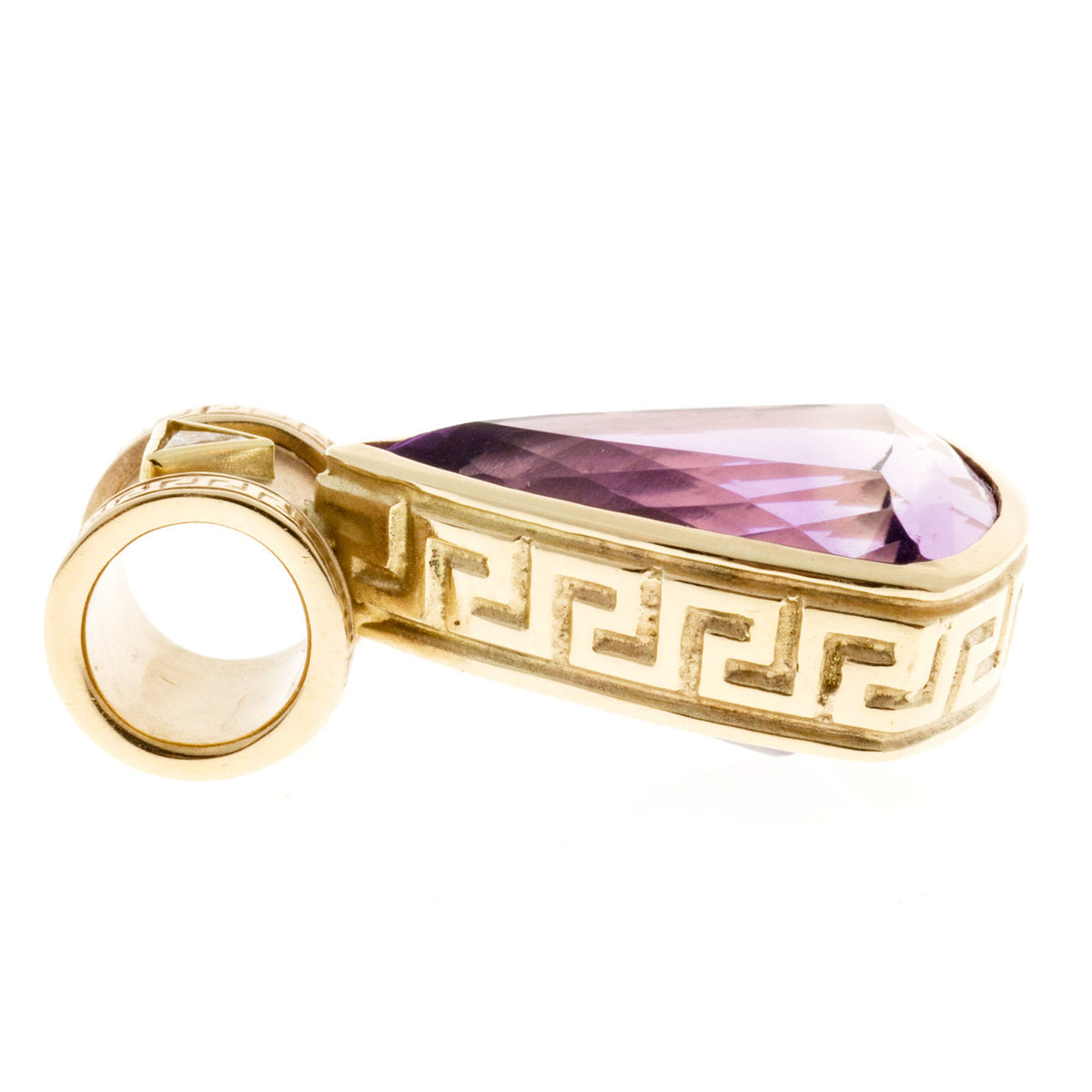 Vintage 15.50ct Amethyst .15ct Diamond 14k Yellow Gold Greek Key Pendant – image 7