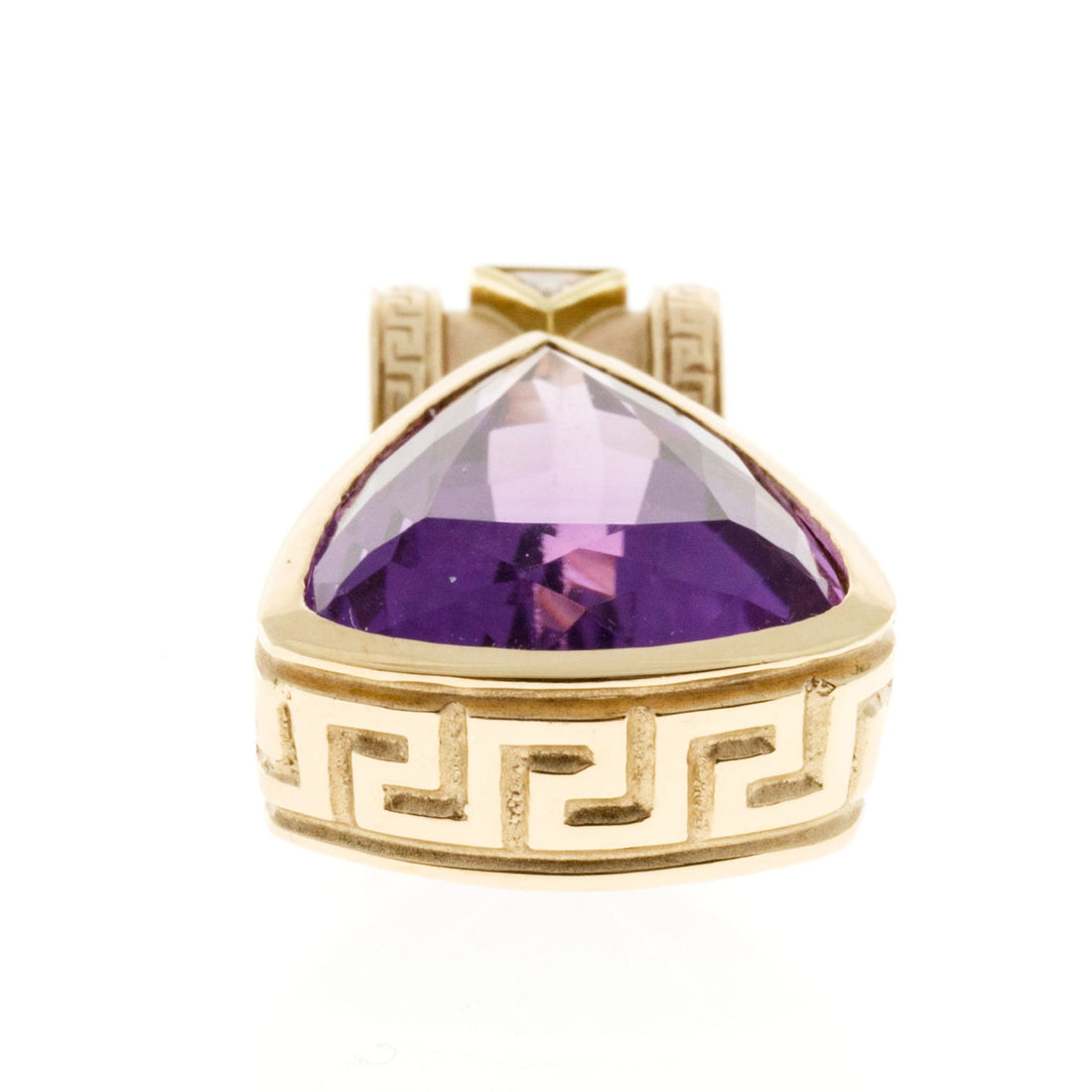 Vintage 15.50ct Amethyst .15ct Diamond 14k Yellow Gold Greek Key Pendant – image 4