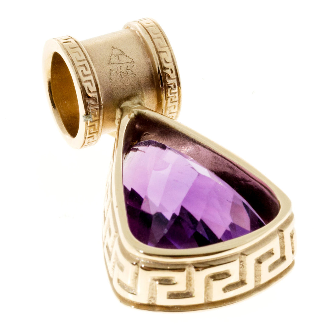 Vintage 15.50ct Amethyst .15ct Diamond 14k Yellow Gold Greek Key Pendant – image 5
