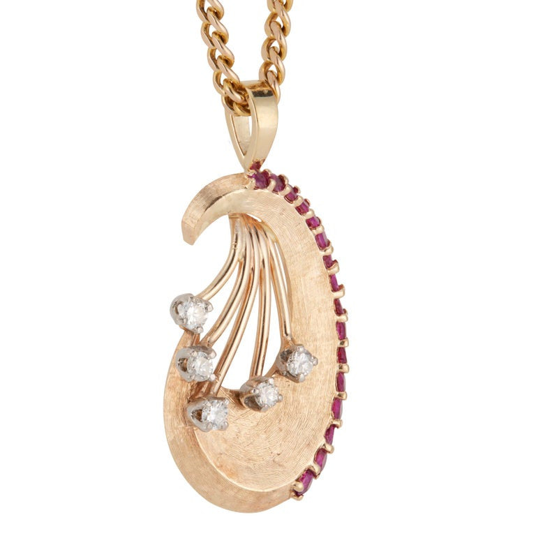 Ruby Diamond Florentine Gold Pendant Necklace – image 3