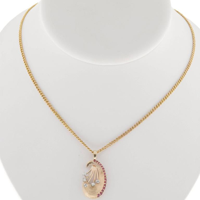 Ruby Diamond Florentine Gold Pendant Necklace – image 4