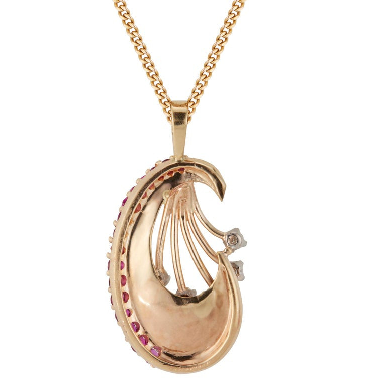 Ruby Diamond Florentine Gold Pendant Necklace – image 2
