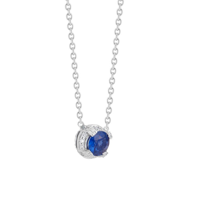 GIA .88 Carat Cornflower Blue Sapphire Diamond Halo Platinum Pendant Necklace – image 4