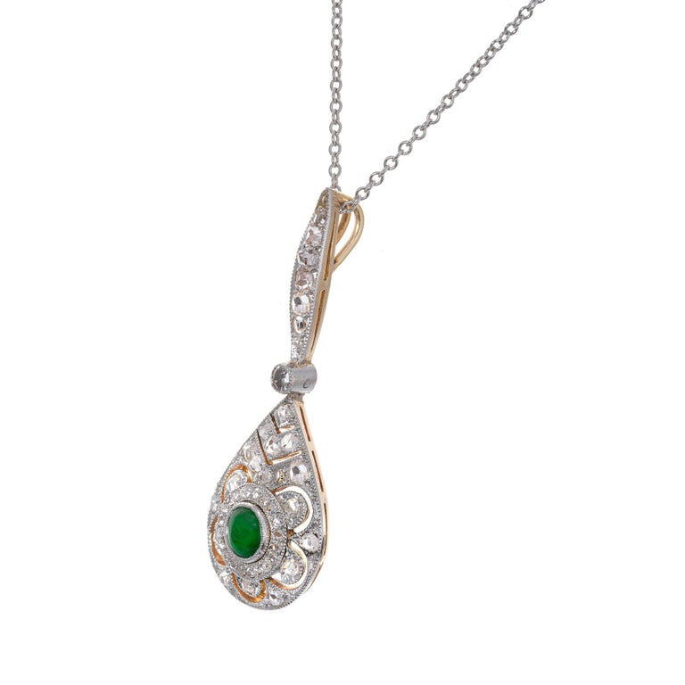 GIA Certified Natural Jade Diamond Platinum Gold Victorian Pendant Necklace – image 4