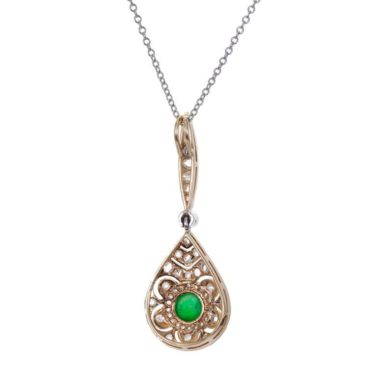 GIA Certified Natural Jade Diamond Platinum Gold Victorian Pendant Necklace – image 6