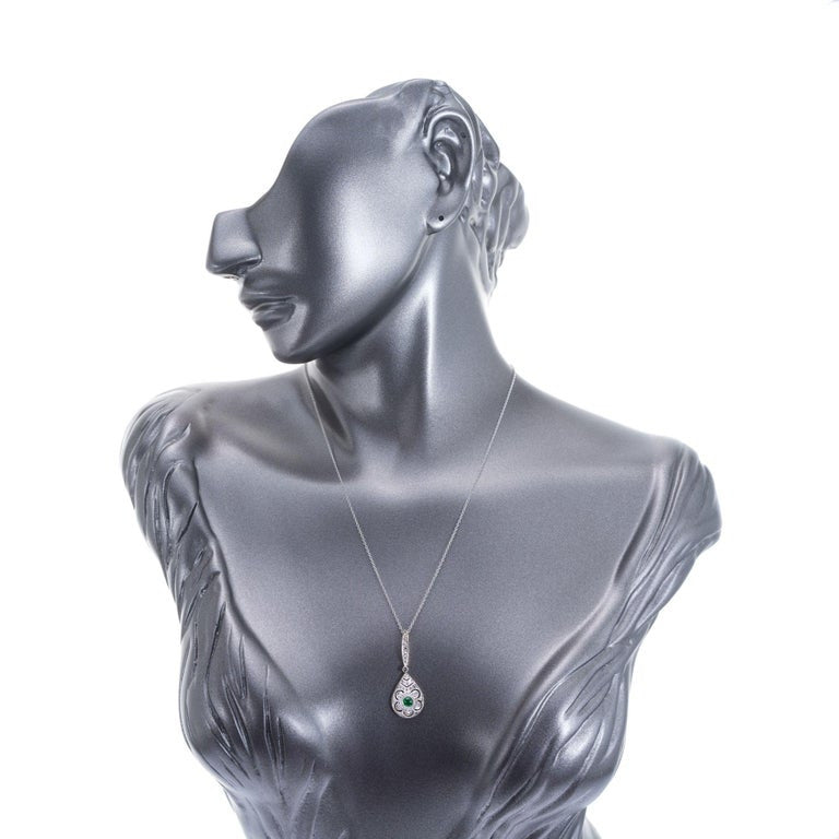 GIA Certified Natural Jade Diamond Platinum Gold Victorian Pendant Necklace – image 2