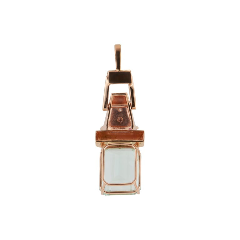 10.17 Carat Natural Aqua Ruby Diamond 14k Rose Gold Retro Art Deco Pendant – image 2