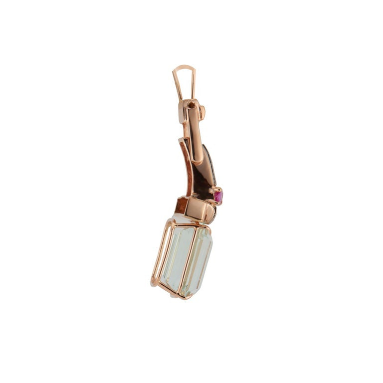 10.17 Carat Natural Aqua Ruby Diamond 14k Rose Gold Retro Art Deco Pendant – image 4