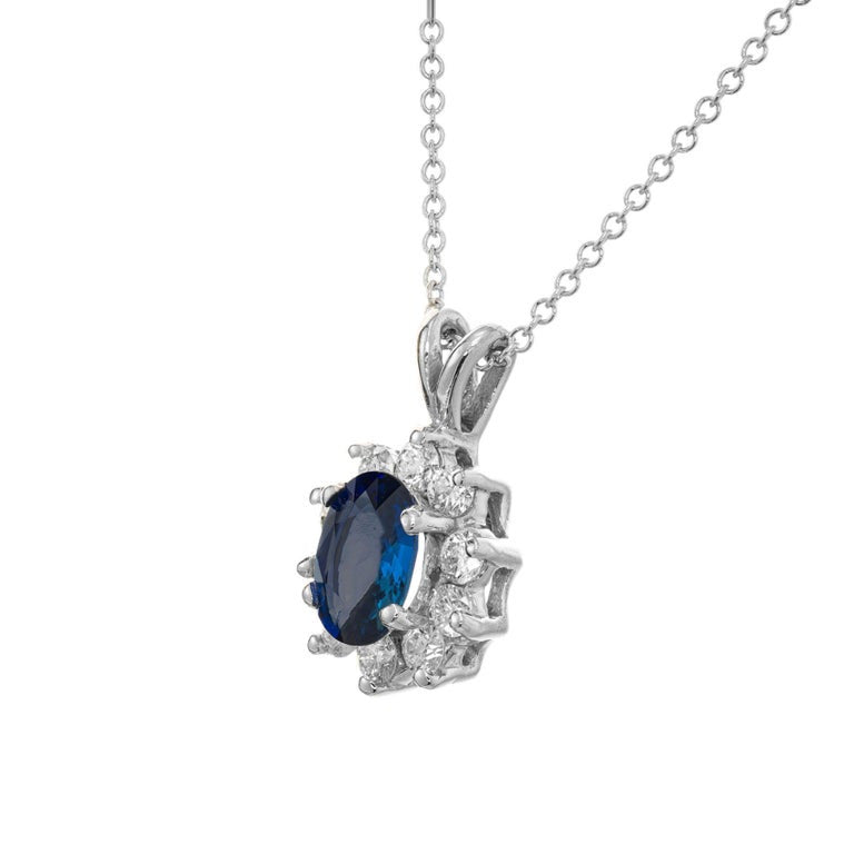 1.00 Carat Blue Sapphire Diamond White Gold Pendant Necklace – image 2