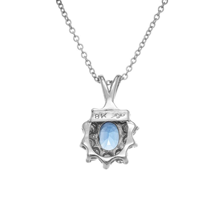 1.00 Carat Blue Sapphire Diamond White Gold Pendant Necklace – image 5