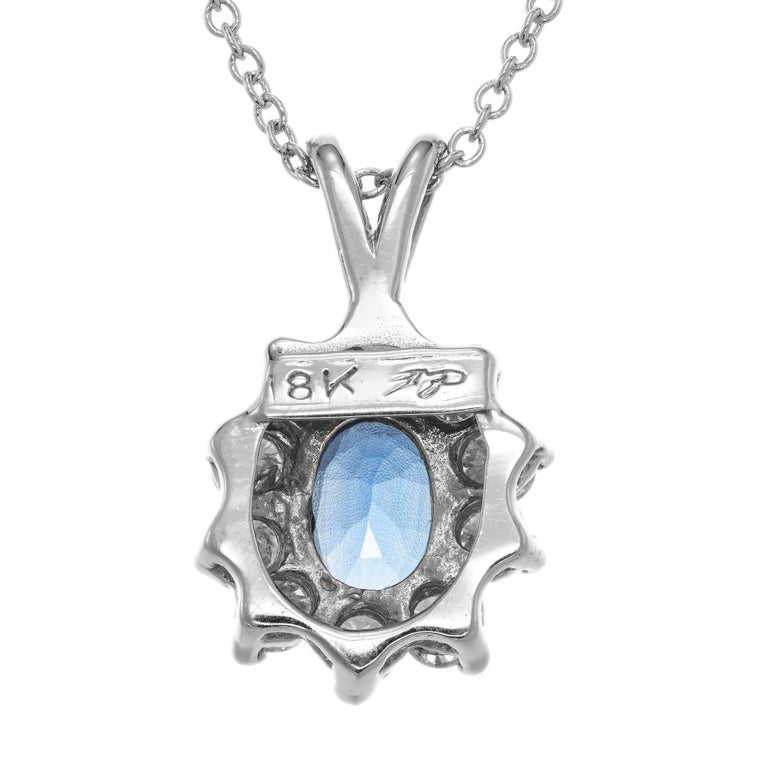 1.00 Carat Blue Sapphire Diamond White Gold Pendant Necklace – image 4