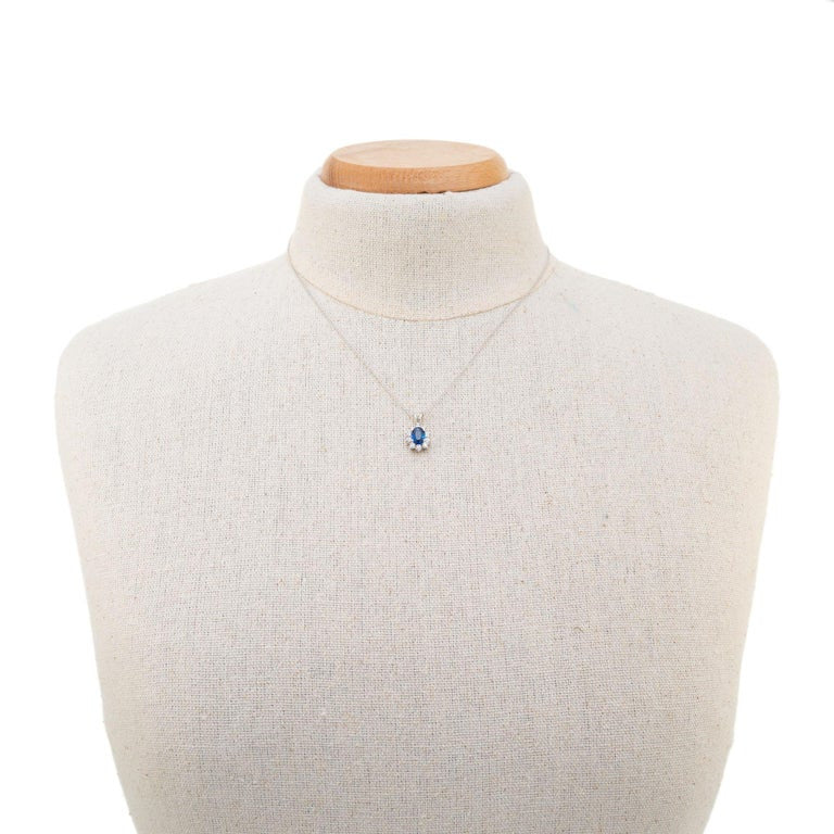 1.00 Carat Blue Sapphire Diamond White Gold Pendant Necklace – image 3