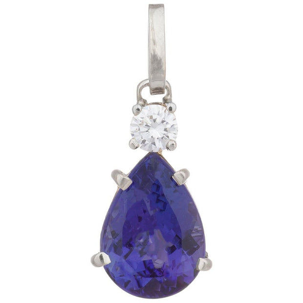 3.29 Carat Pear Purple Tanzanite Diamond White Gold Pendant