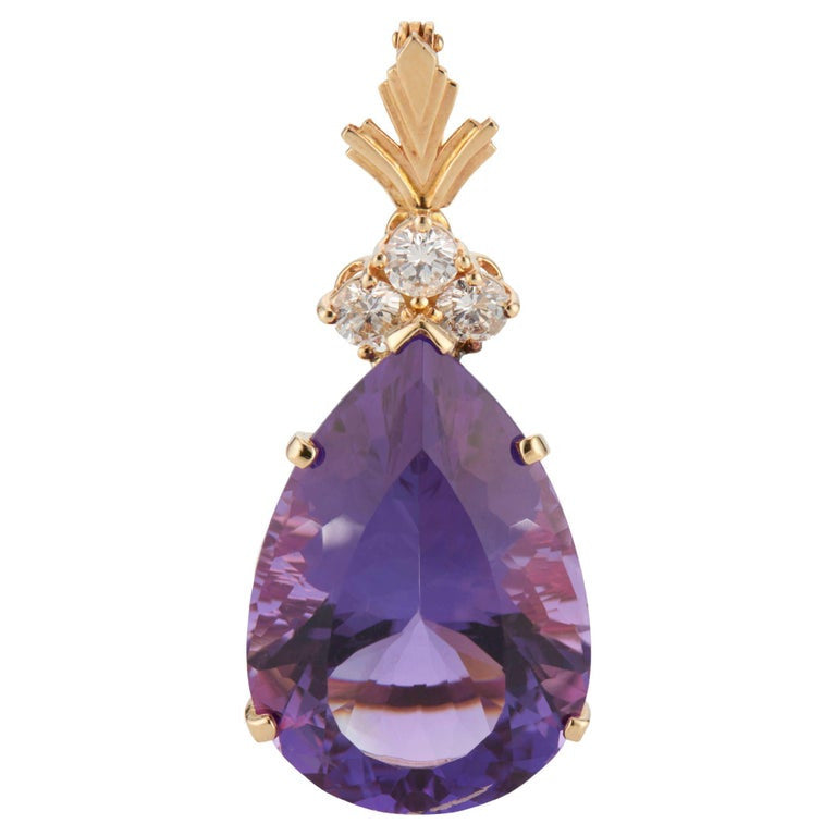 27.00 Carat Purple Amethyst Diamond 14k Yellow Gold Enhancer Pendant