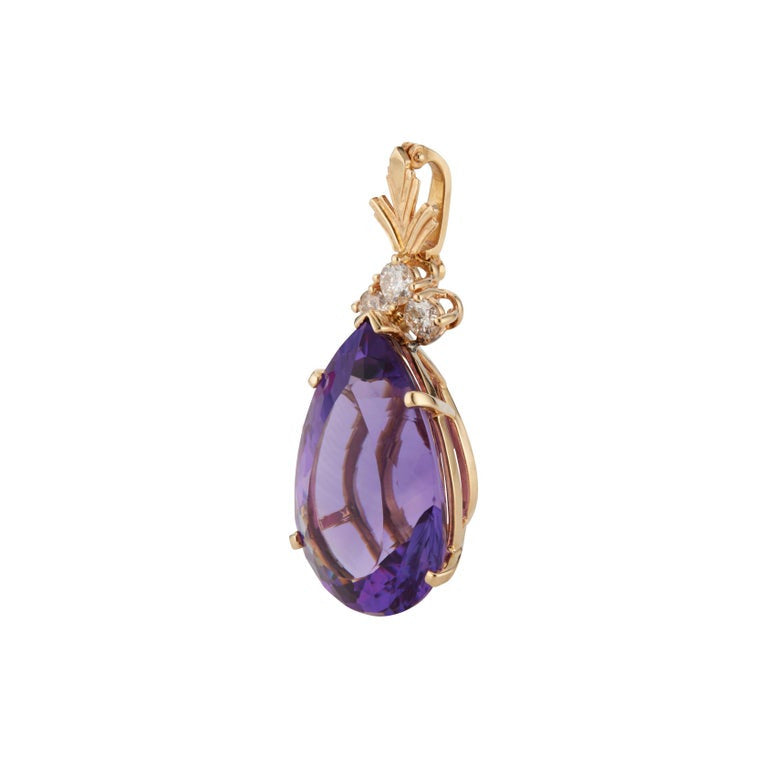 27.00 Carat Purple Amethyst Diamond 14k Yellow Gold Enhancer Pendant – image 2
