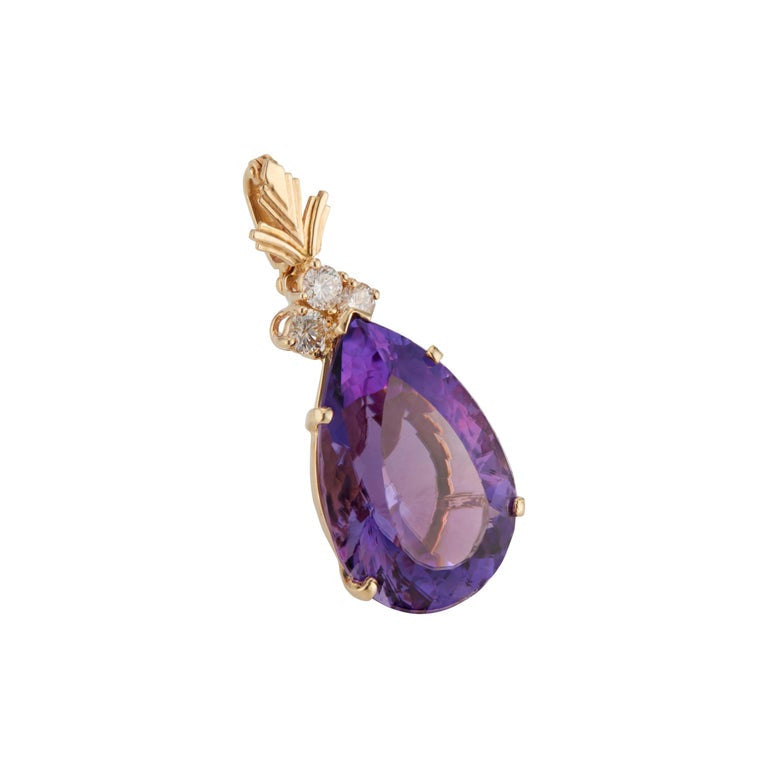 27.00 Carat Purple Amethyst Diamond 14k Yellow Gold Enhancer Pendant – image 4