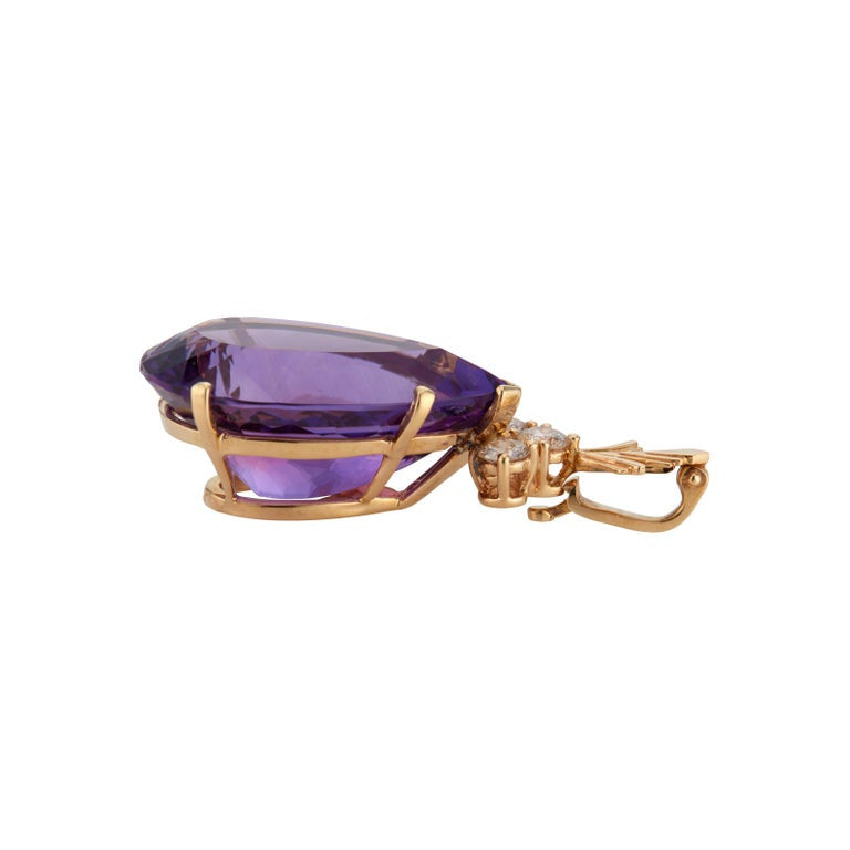 27.00 Carat Purple Amethyst Diamond 14k Yellow Gold Enhancer Pendant – image 5