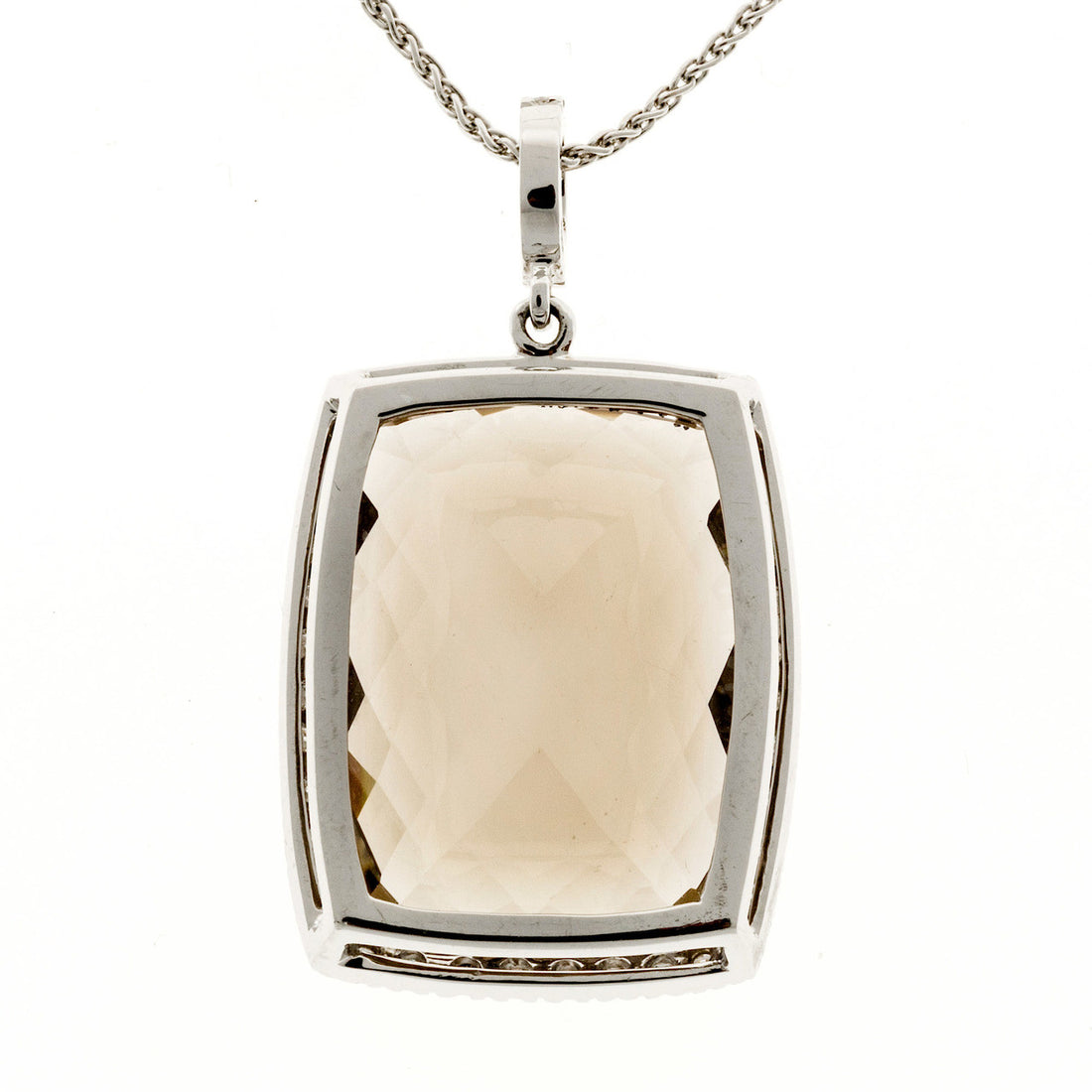 Vintage 24.00ct Smoky Cushion Quartz 18k White Gold Diamond Necklace – image 3