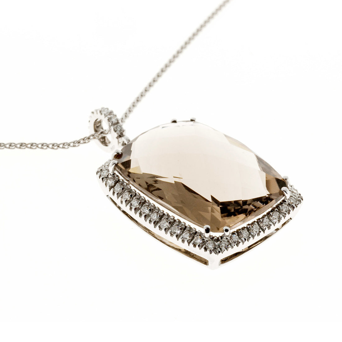 Vintage 24.00ct Smoky Cushion Quartz 18k White Gold Diamond Necklace – image 5