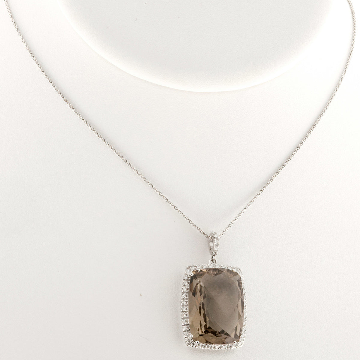 Vintage 24.00ct Smoky Cushion Quartz 18k White Gold Diamond Necklace – image 9