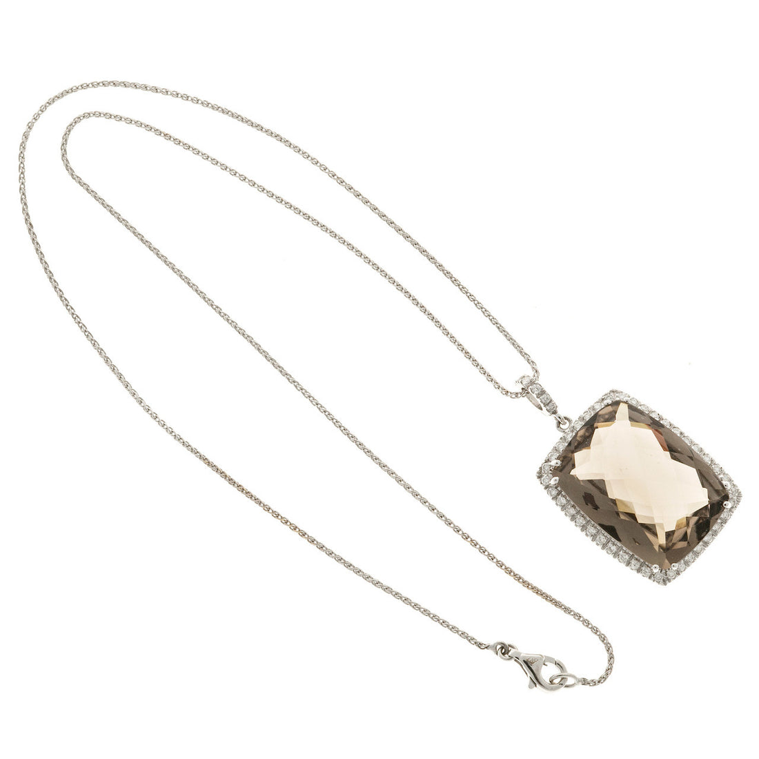 Vintage 24.00ct Smoky Cushion Quartz 18k White Gold Diamond Necklace – image 10