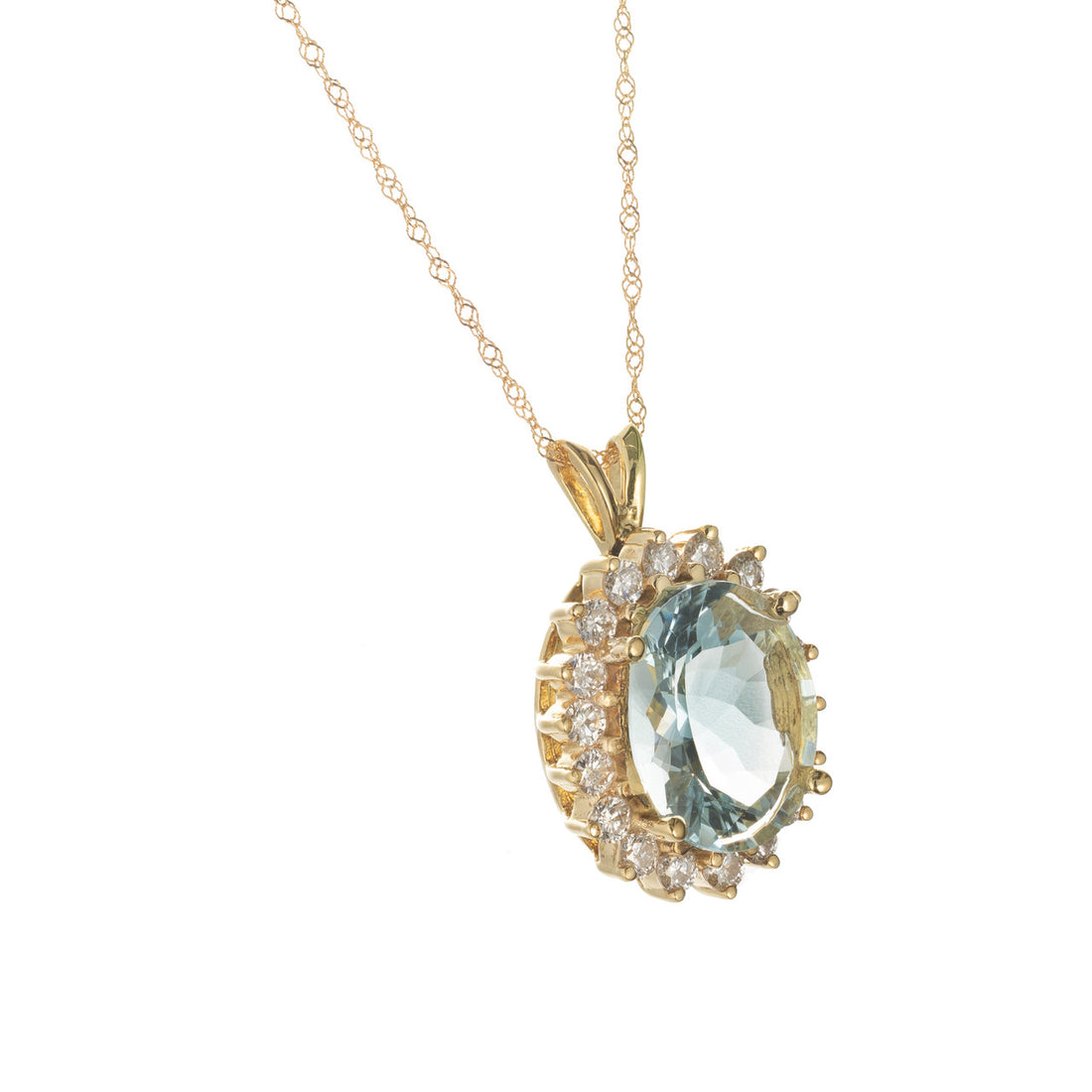 Vintage 6.75ct Extra Fine Untreated Aqua 18k Yellow Gold Diamond Pendant – image 2