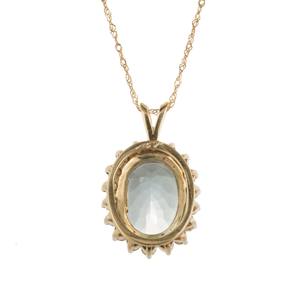 Vintage 6.75ct Extra Fine Untreated Aqua 18k Yellow Gold Diamond Pendant – image 4