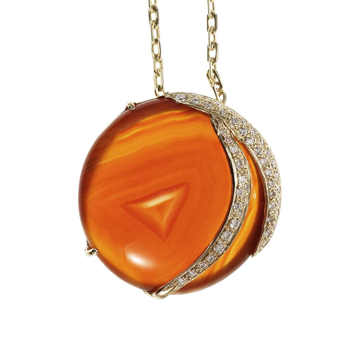 Rare Phantom Inclusion Carnelian Pendant Diamond 14k Yellow Gold – image 2