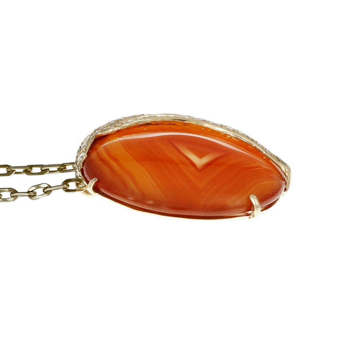 Rare Phantom Inclusion Carnelian Pendant Diamond 14k Yellow Gold – image 4