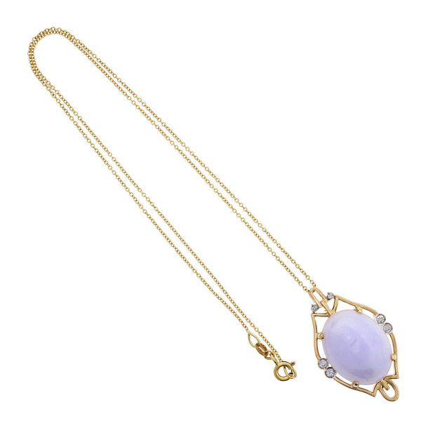 GIA Certified Natural Lavender Jadeite Jade Diamond Yellow Gold Pendant  Necklace