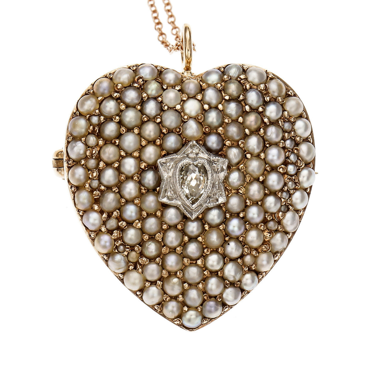 Victorian .15 Carat Diamond Pearl Rose Gold Heart Brooch – image 2