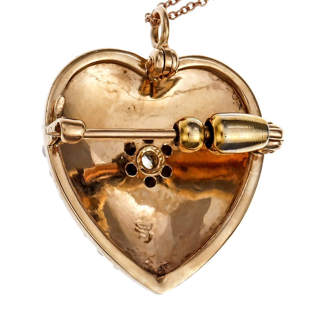 Victorian .15 Carat Diamond Pearl Rose Gold Heart Brooch – image 3