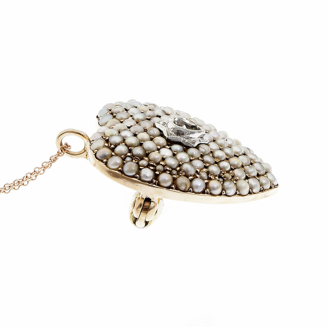 Victorian .15 Carat Diamond Pearl Rose Gold Heart Brooch – image 4