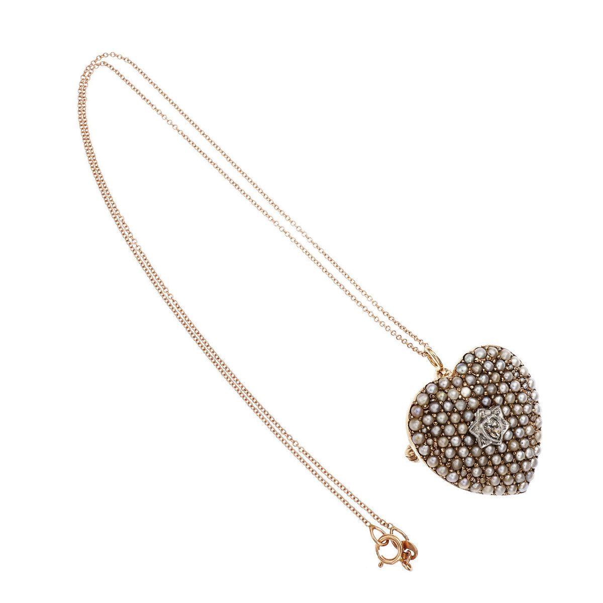 Victorian .15 Carat Diamond Pearl Rose Gold Heart Brooch