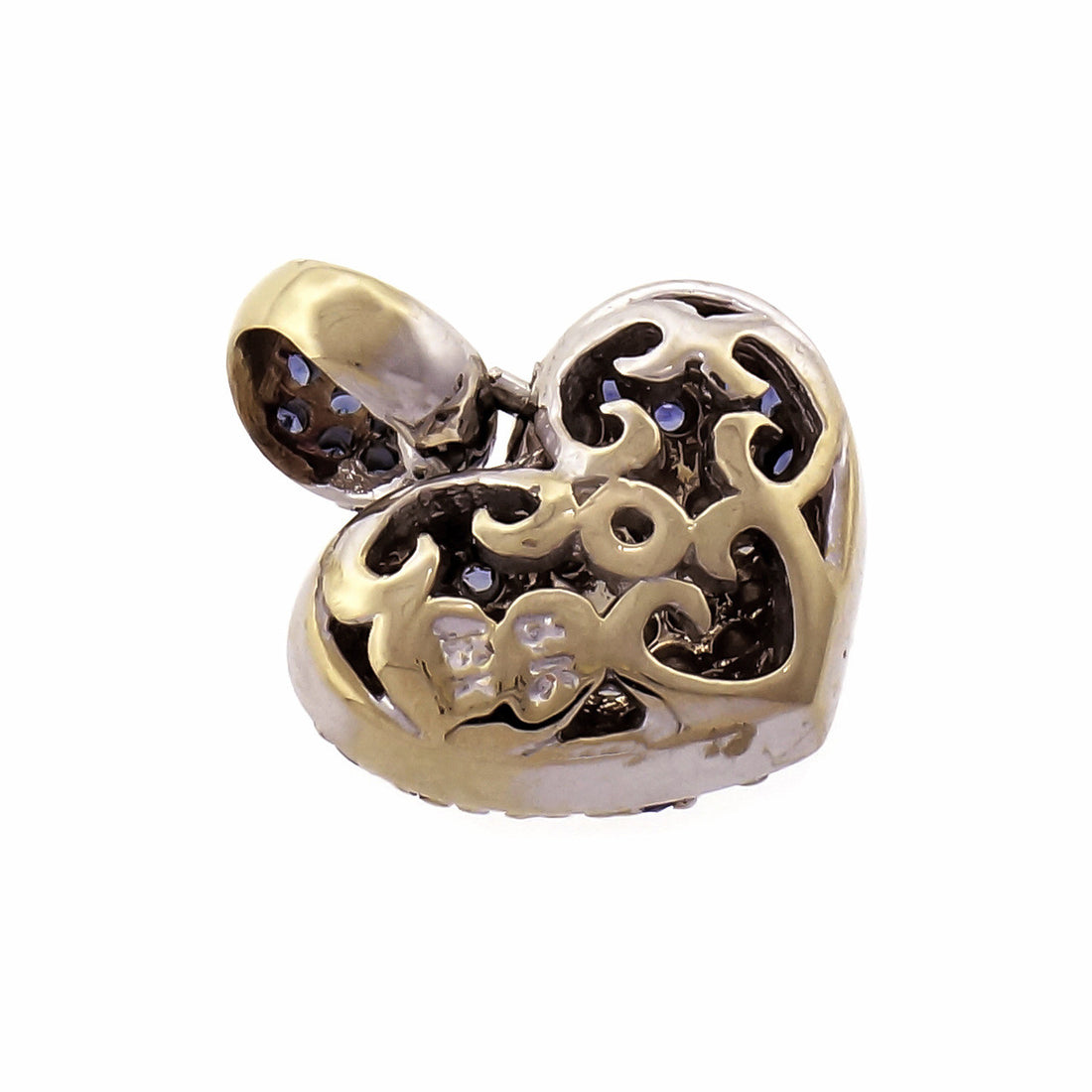 Diamond Cluster Sapphire Halo Heart 18k White Gold Pendant – image 2