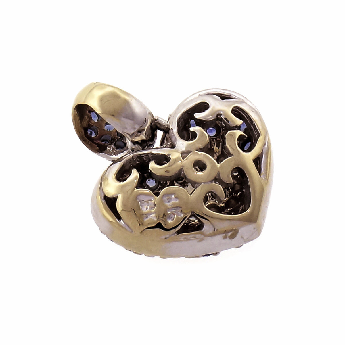 Diamond Cluster Sapphire Halo Heart 18k White Gold Pendant – image 2