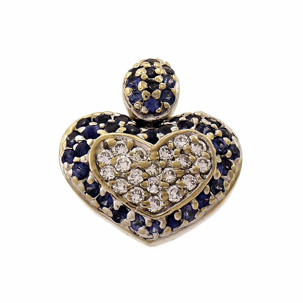 Diamond Cluster Sapphire Halo Heart 18k White Gold Pendant