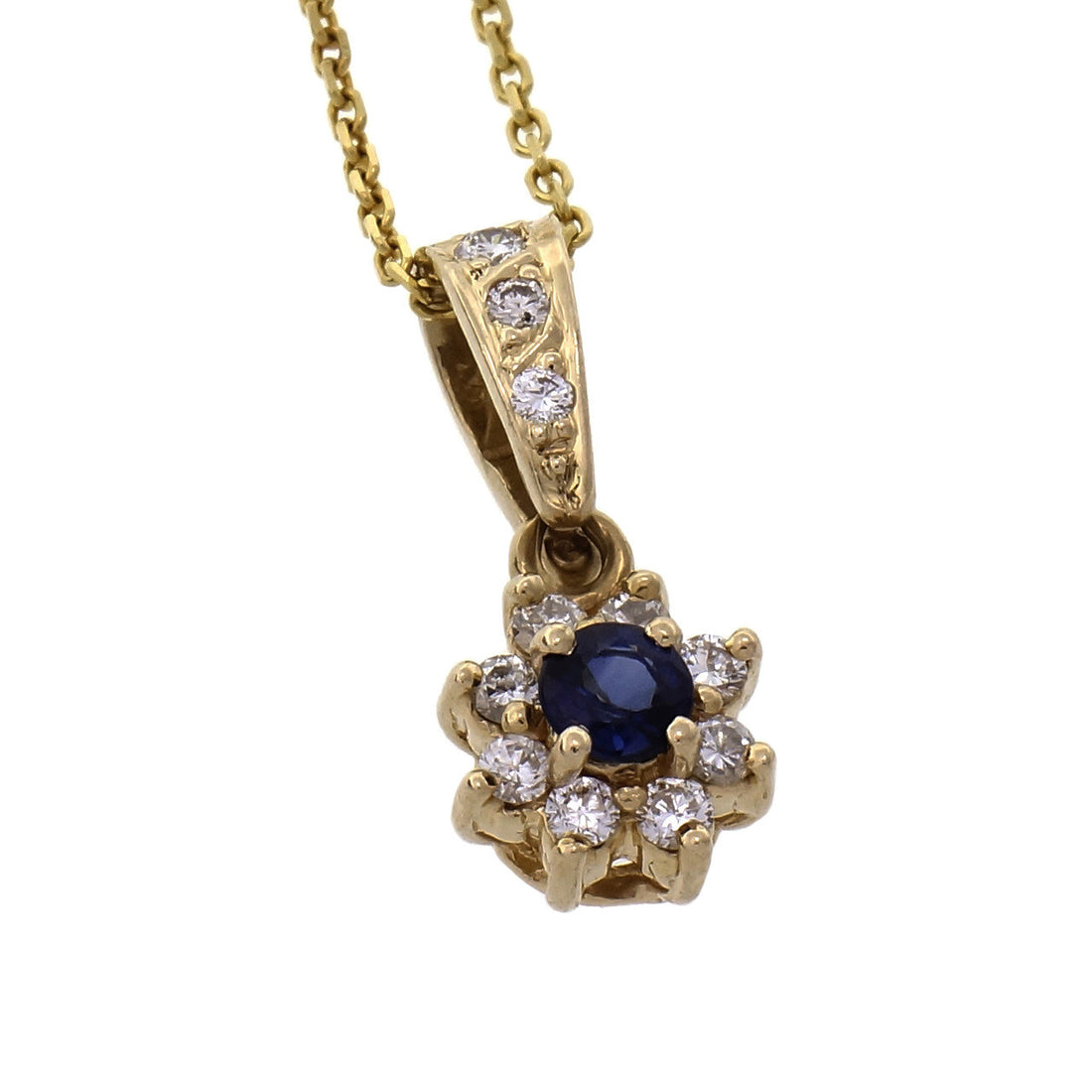 Sapphire Diamond Halo 14k Yellow Gold Pendant Necklace – image 2