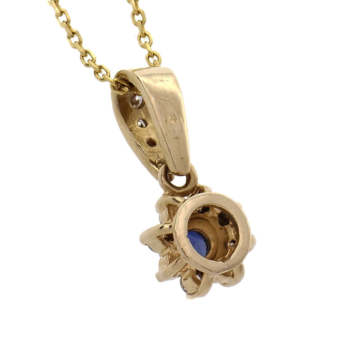 Sapphire Diamond Halo 14k Yellow Gold Pendant Necklace – image 4