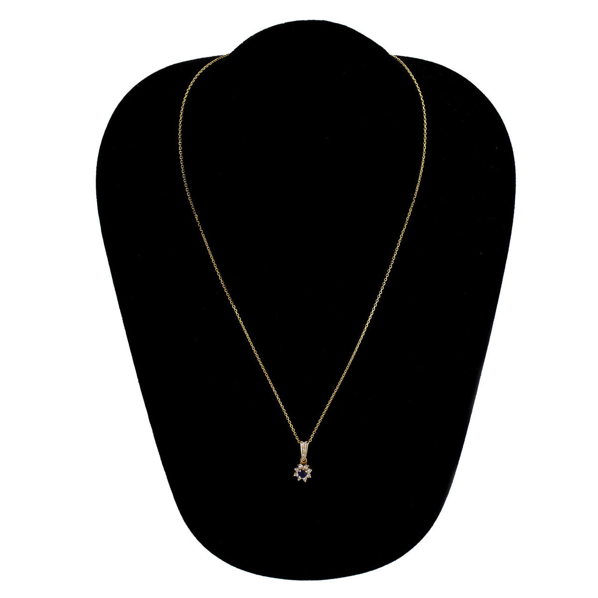 Sapphire Diamond Halo 14k Yellow Gold Pendant Necklace – image 6