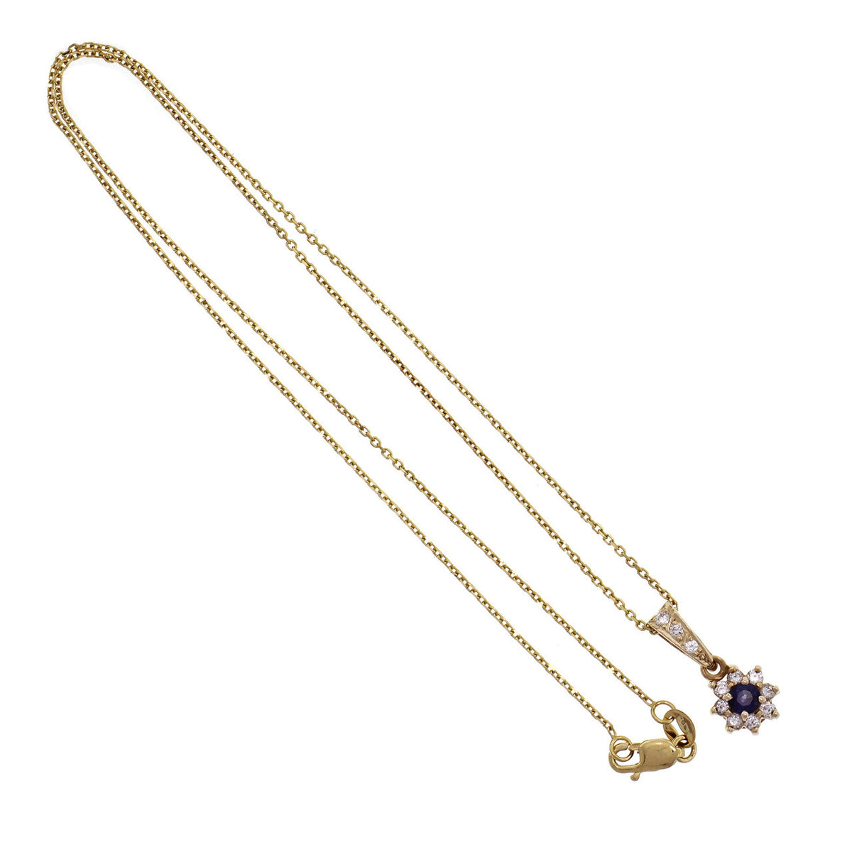 Sapphire Diamond Halo 14k Yellow Gold Pendant Necklace
