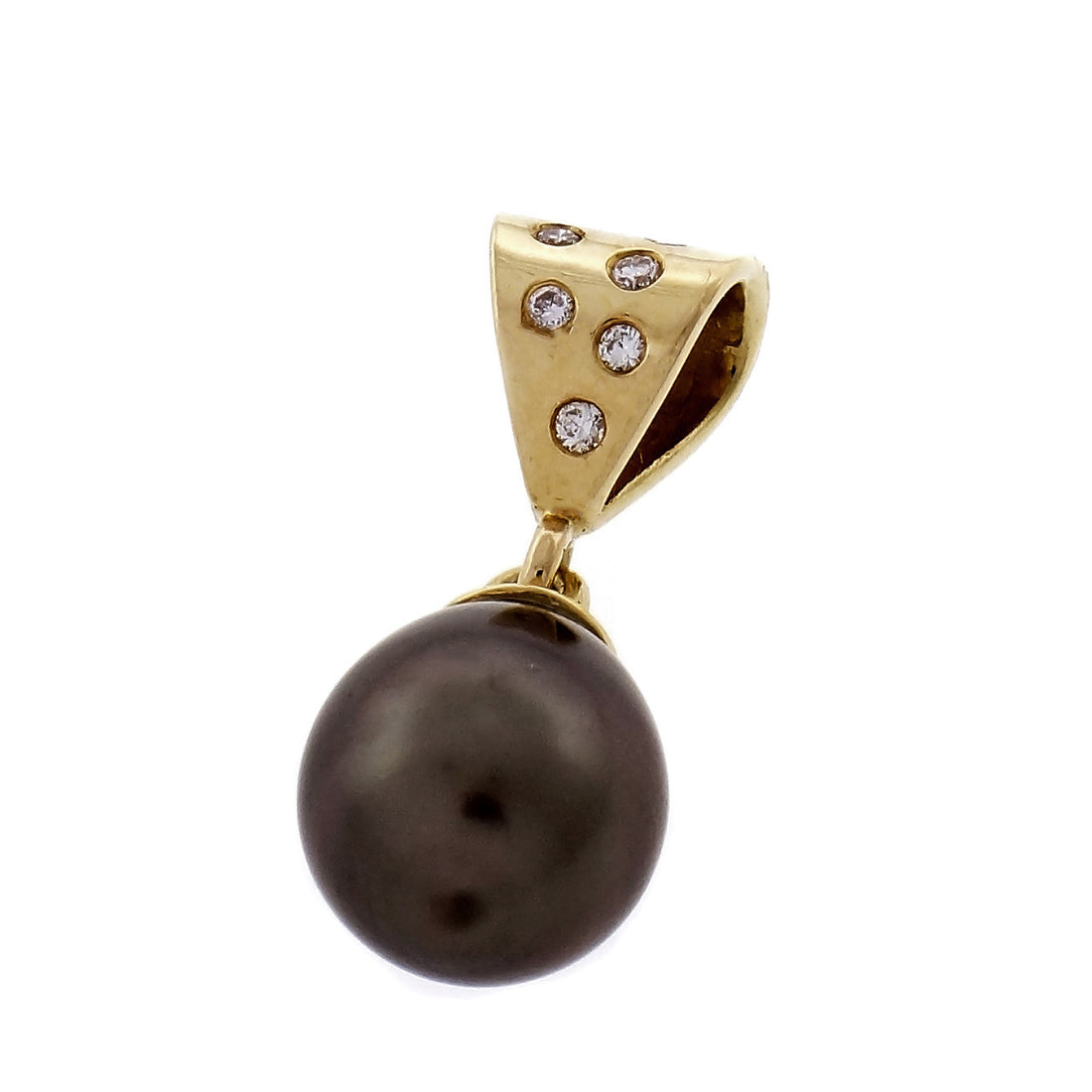 Black Pearl Diamond 18k Yellow Gold Pendant – image 2