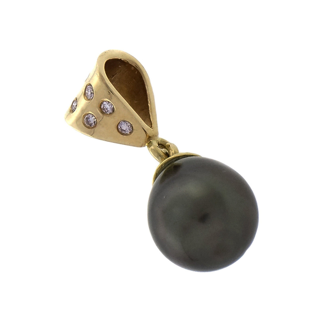 Black Pearl Diamond 18k Yellow Gold Pendant – image 3