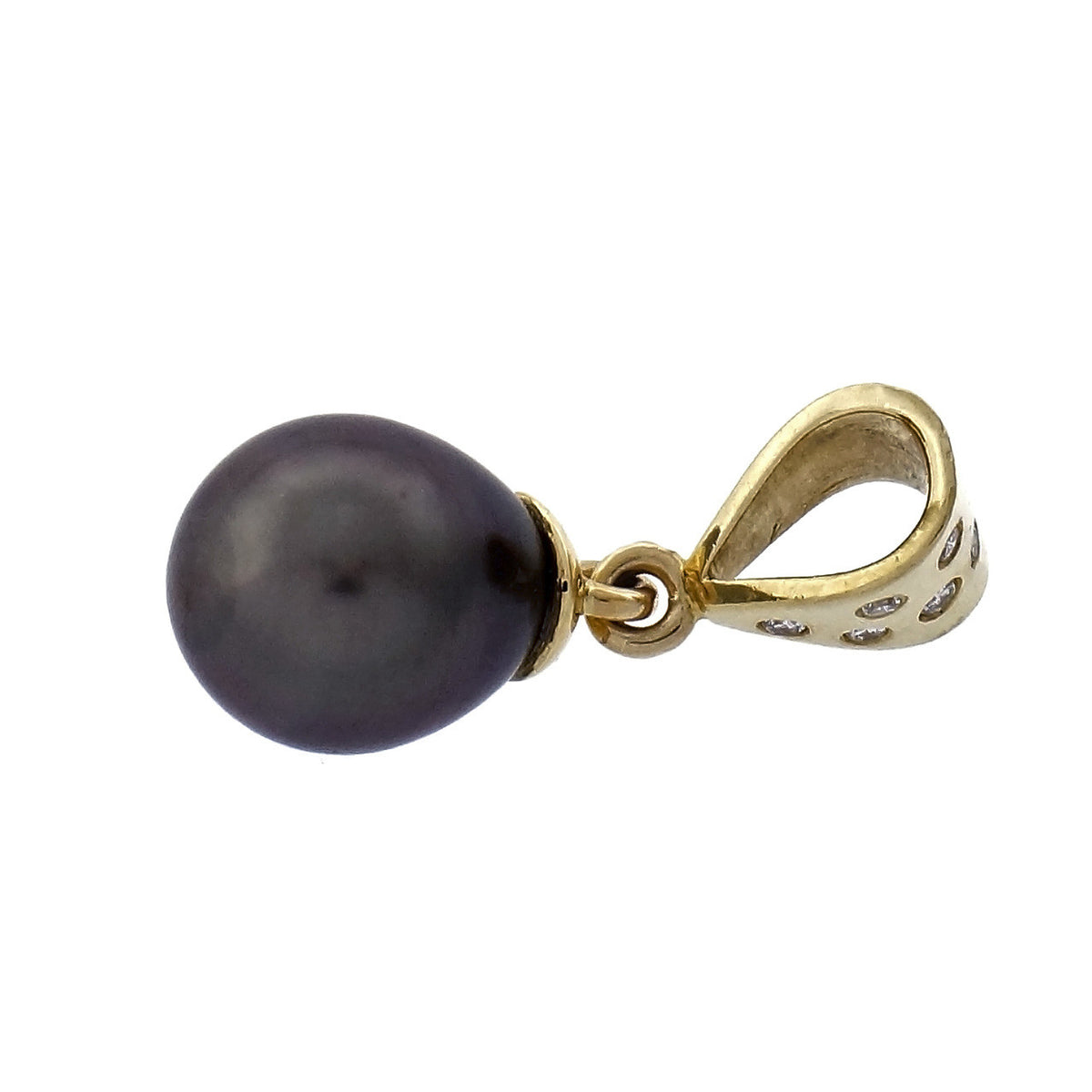 Black Pearl Diamond 18k Yellow Gold Pendant – image 4