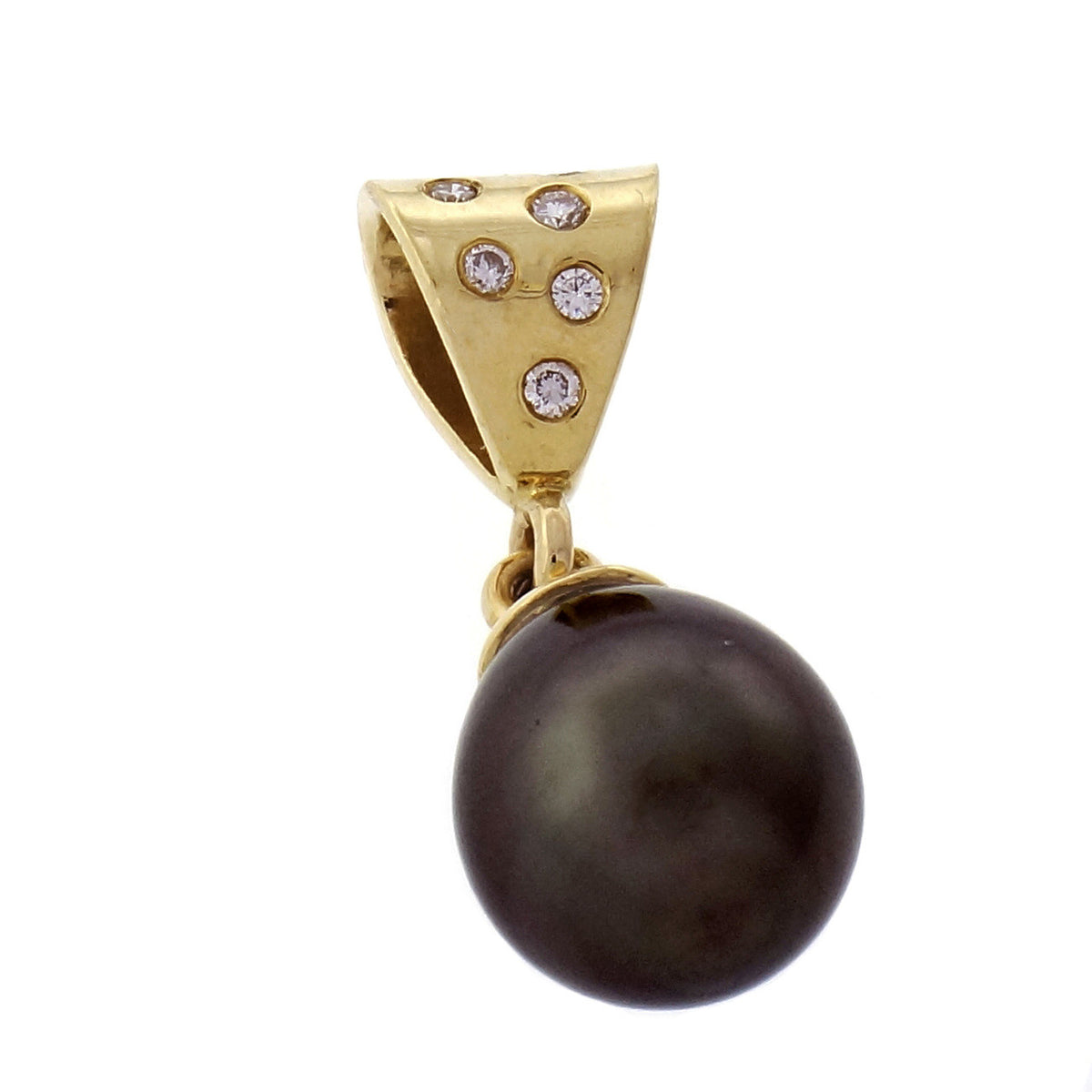 Black Pearl Diamond 18k Yellow Gold Pendant